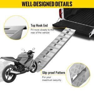 VEVOR 60''x12'' Aluminum Ramps 6500Lbs Car Trailer Truck 1 Pair Ramps Hook End-safetyairbag.com