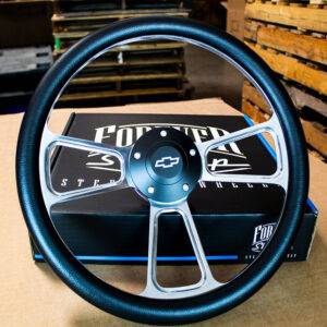 14" Billet Muscle Steering Wheel with Black Vinyl Wrap and Chevy Horn - 5 Hole-safetyairbag.com